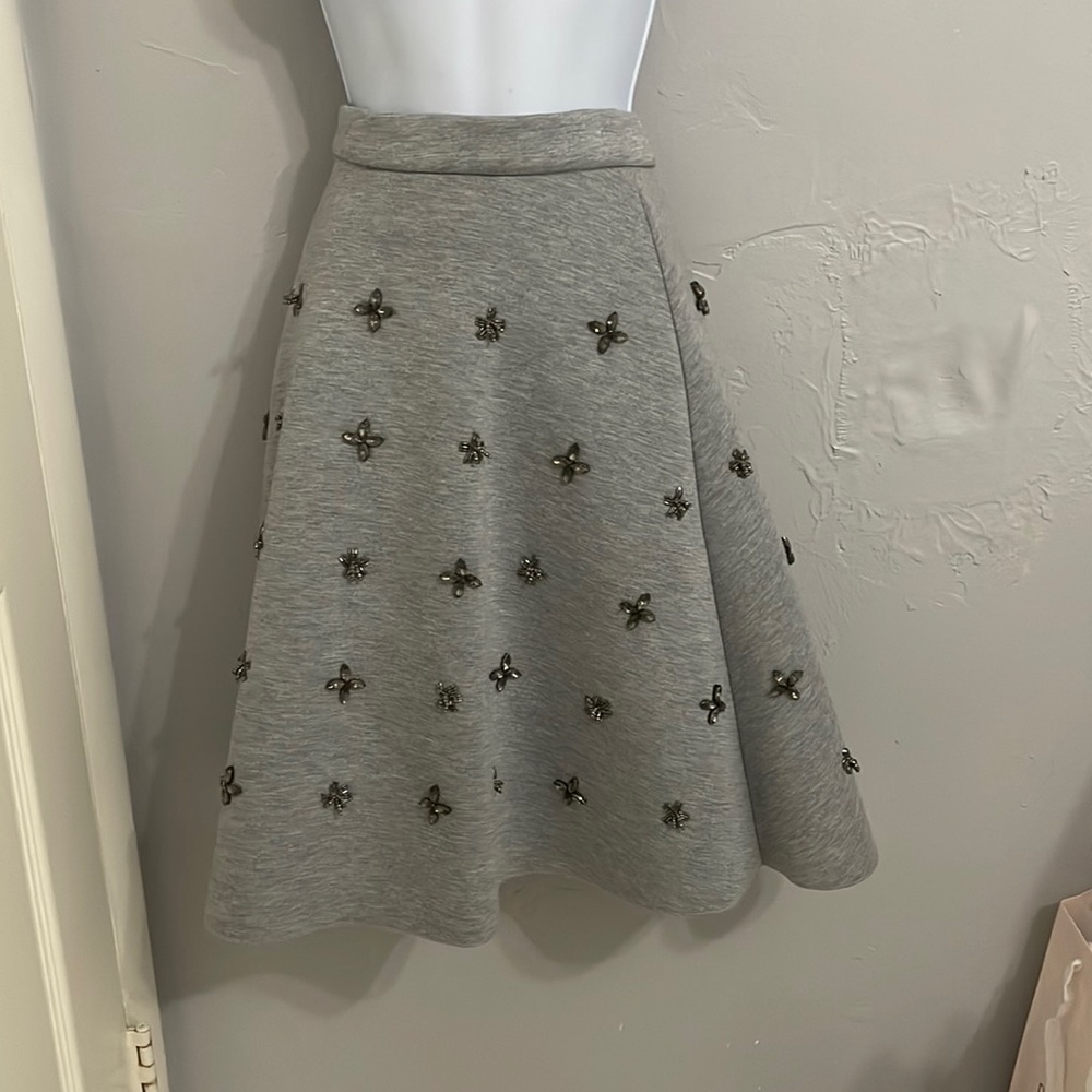 High waisted grey midi skirt
